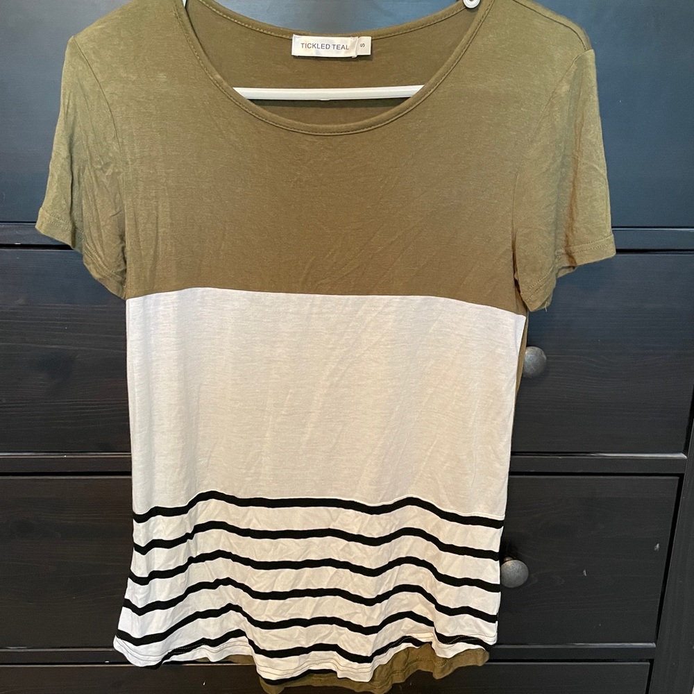 Olive and White Stripes Short Sleeve T